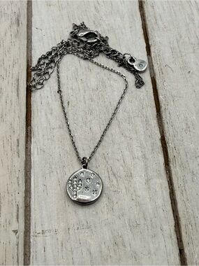 Silver tone Round Pendant Necklace with Crystal Accents - Women Jewelry